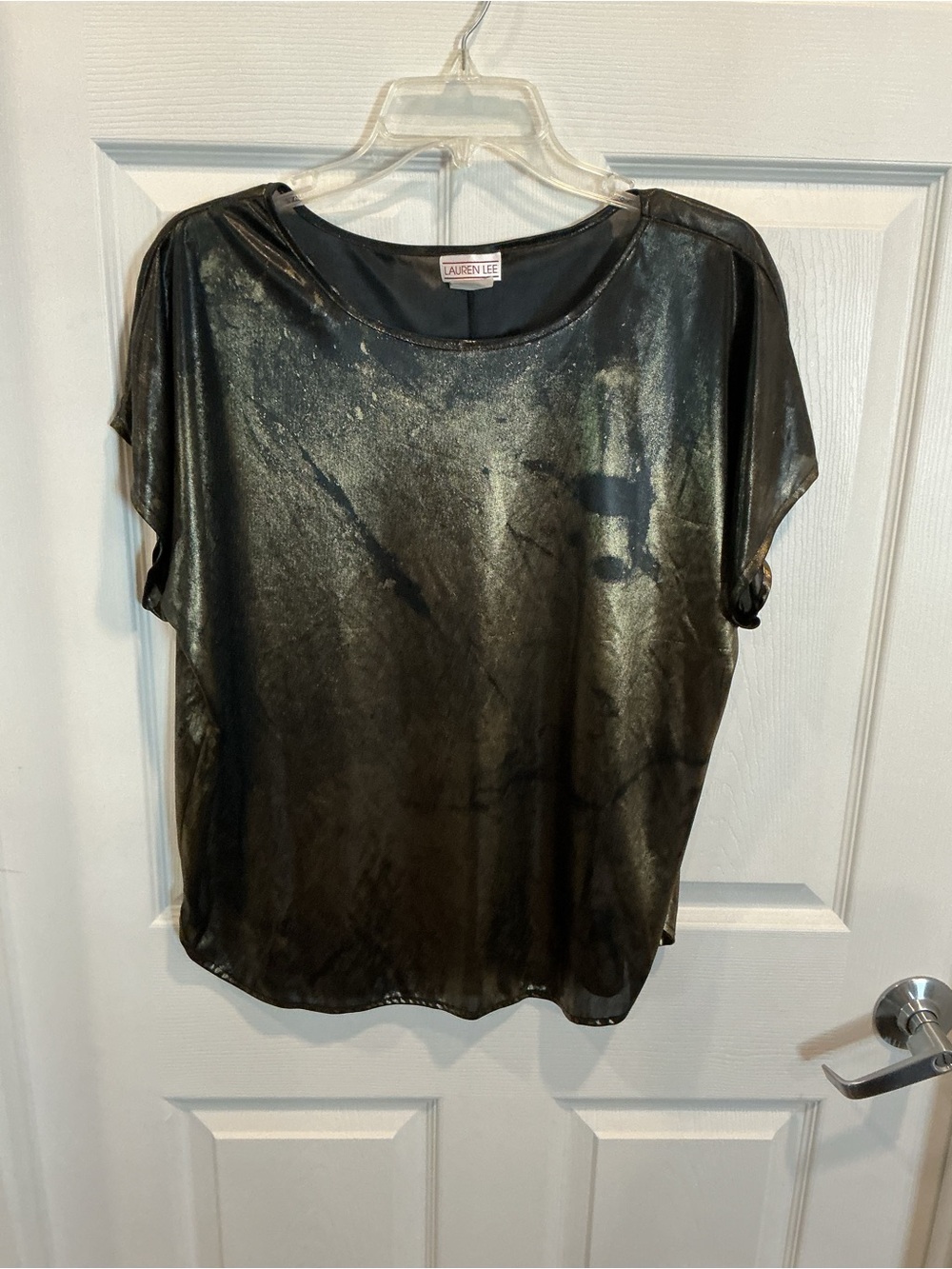 Metallic Black/gold Short Sleeve Women's Top